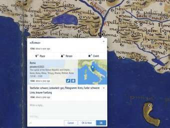 Georeferential annotation with the Pelagios tool Recogito on a 15th-century map  Georeferential map annotation with the Pelagios tool 'Recogito'