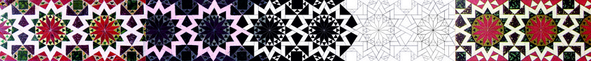 Opus sectile pattern from the Cappella Palatina, Palermo. Left to right: visible light picture, UV light fluorescence, B&W pattern, design, chromolithography by Andrea Terzi 1872 Opus sectile pattern from the Cappella Palatina, Palermo.