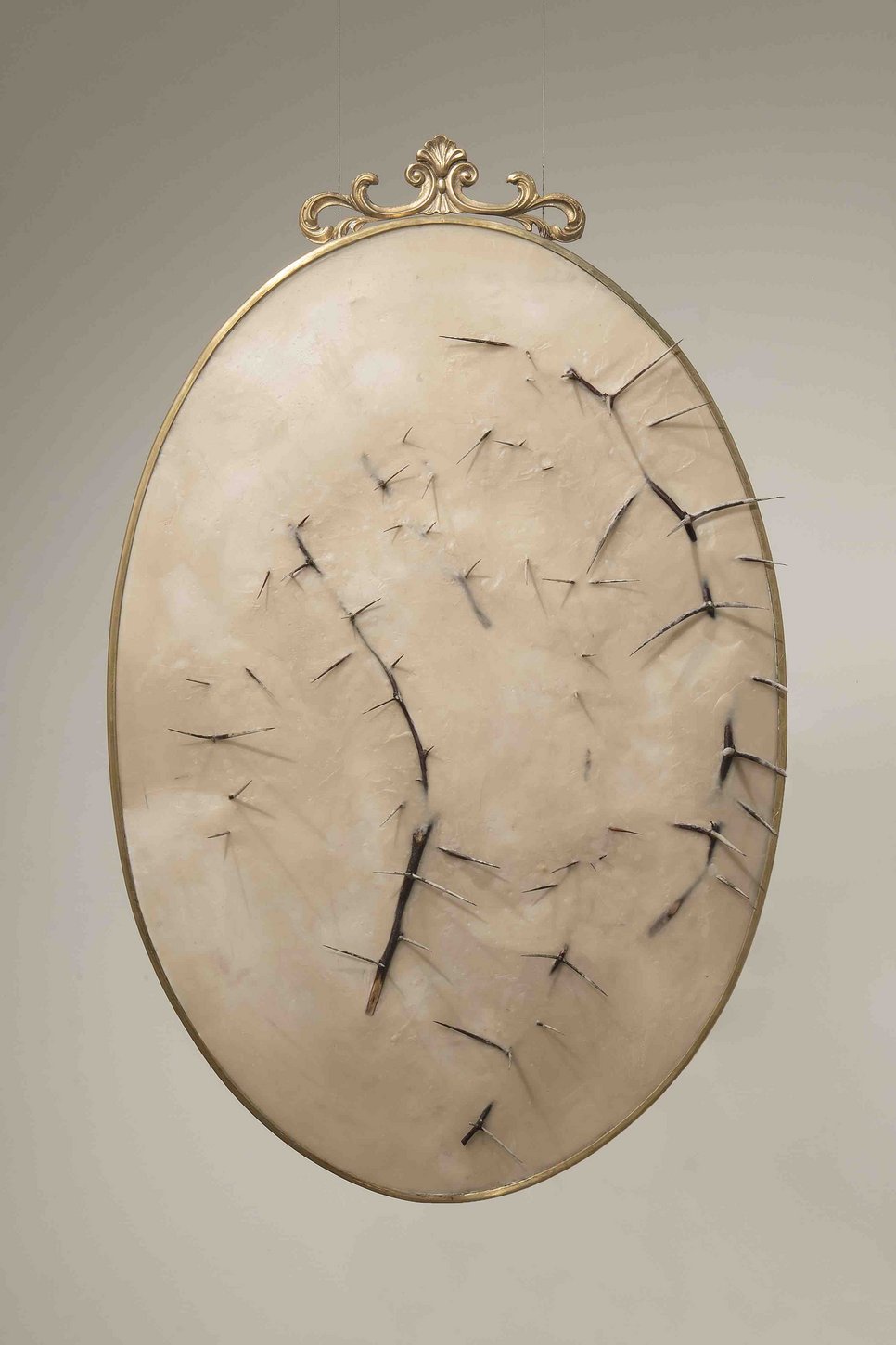 Silvia Giambrone, Mirrors, 2018, brass, resin, wax, thorny acacia. 100×65 cm. Courtesy of the artist